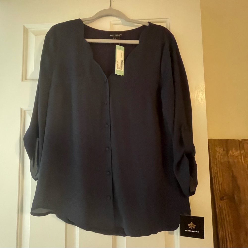 Womens long sleeve navy blouse